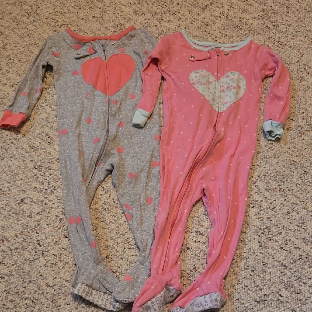 Carter's Pink and Gray Heart One Piece Footies
